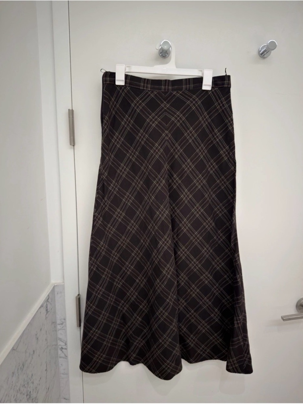Zara Black Plaid A-Line Midi Skirt